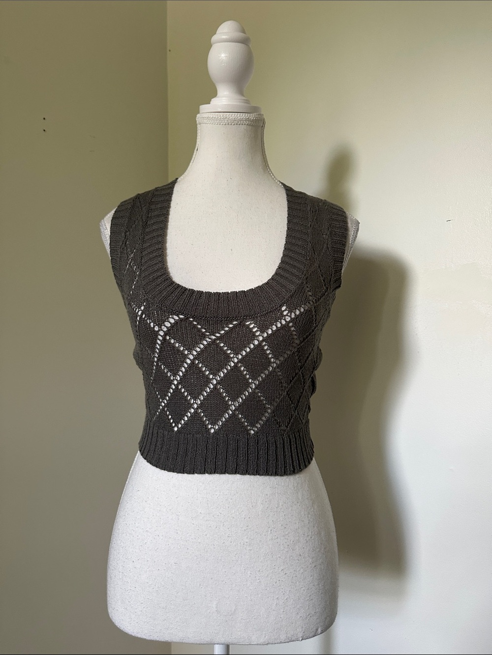 COSTA BLANCA Y2K Cropped Open Knit Boho Skater Punk Emo Scoop Neck Vest Small